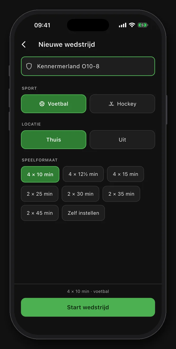 Nieuwe wedstrijd: sport en formaat kiezen
